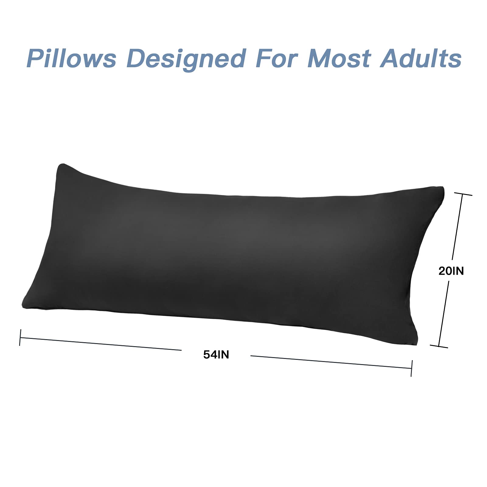 DOWNCOOL Luxury Full Body Pillow Insert with Fiber Cover - Ultra Soft Body Pillow for Sleeping - Breathable Long Bed Pillow Insert, 20"x54"(Black, with Cover) - Medaid International