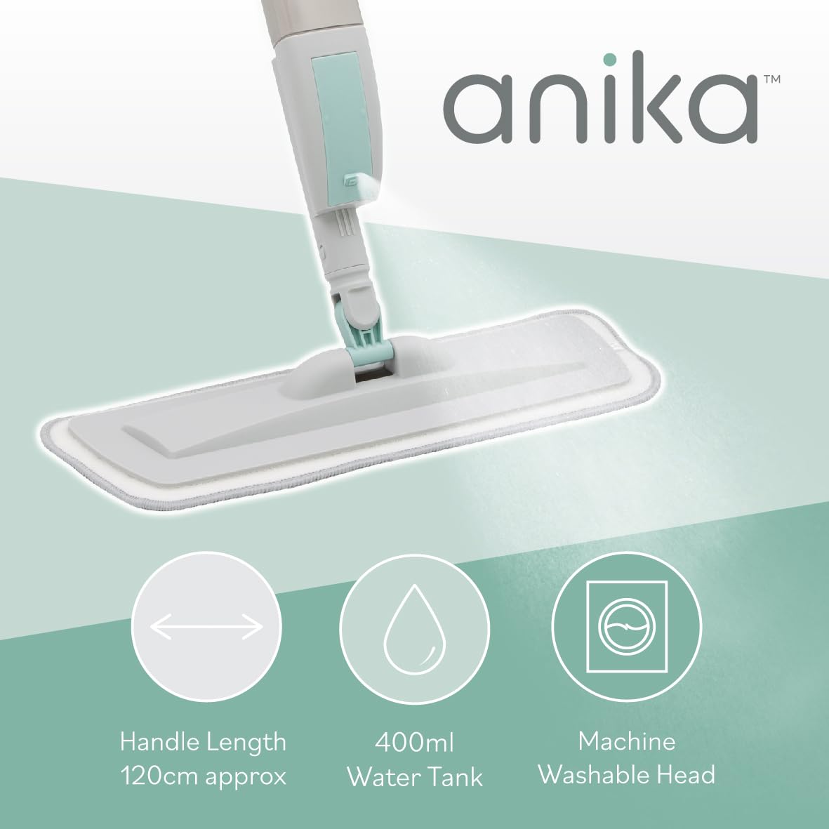 Anika 66049 Spray Mop with Reusable and Washable Microfiber Pad / Wet and Dry Floor Cleaning with 400 ml Refillable Bottle / Cleans House, Kitchen, Wood Floor, Laminate, Tiles - Medaid International