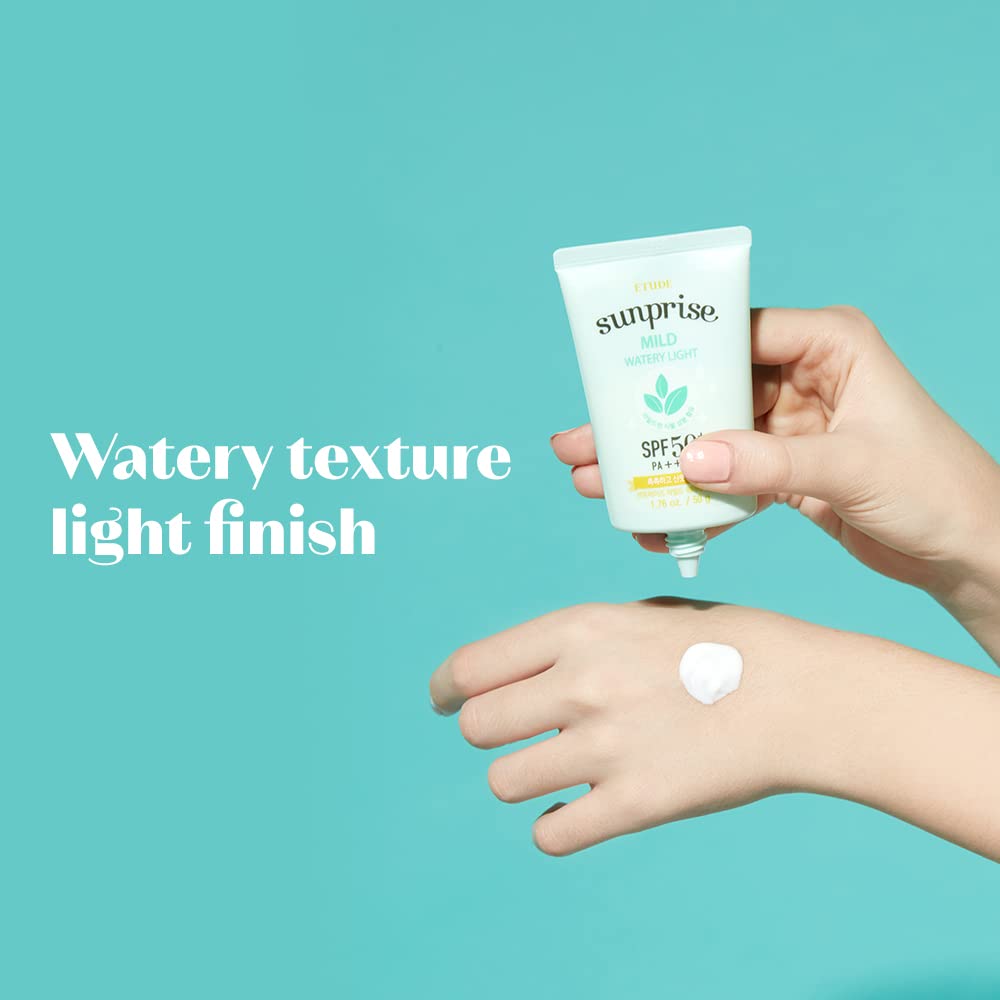 ETUDE Sunprise Mild Weightless Watery Light Texture SPF50+/PA+++ 1.7 fl. Oz (50ml) (21AD) | Light Moisturizing Sunblock for Sensitive Skin | Korean Skin Care - Medaid International