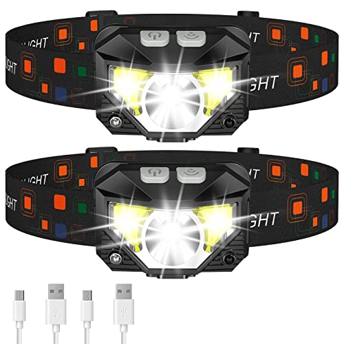 LHKNL Headlamp Flashlight, Lumen Ultra-Light Bright LED Rechargeable Headlight with White Red Light, 2-Pack Waterproof Motion Sensor Head Lamp,8 Modes for Outdoor Camping Running Hiking Fishing|B08D66HCXW
