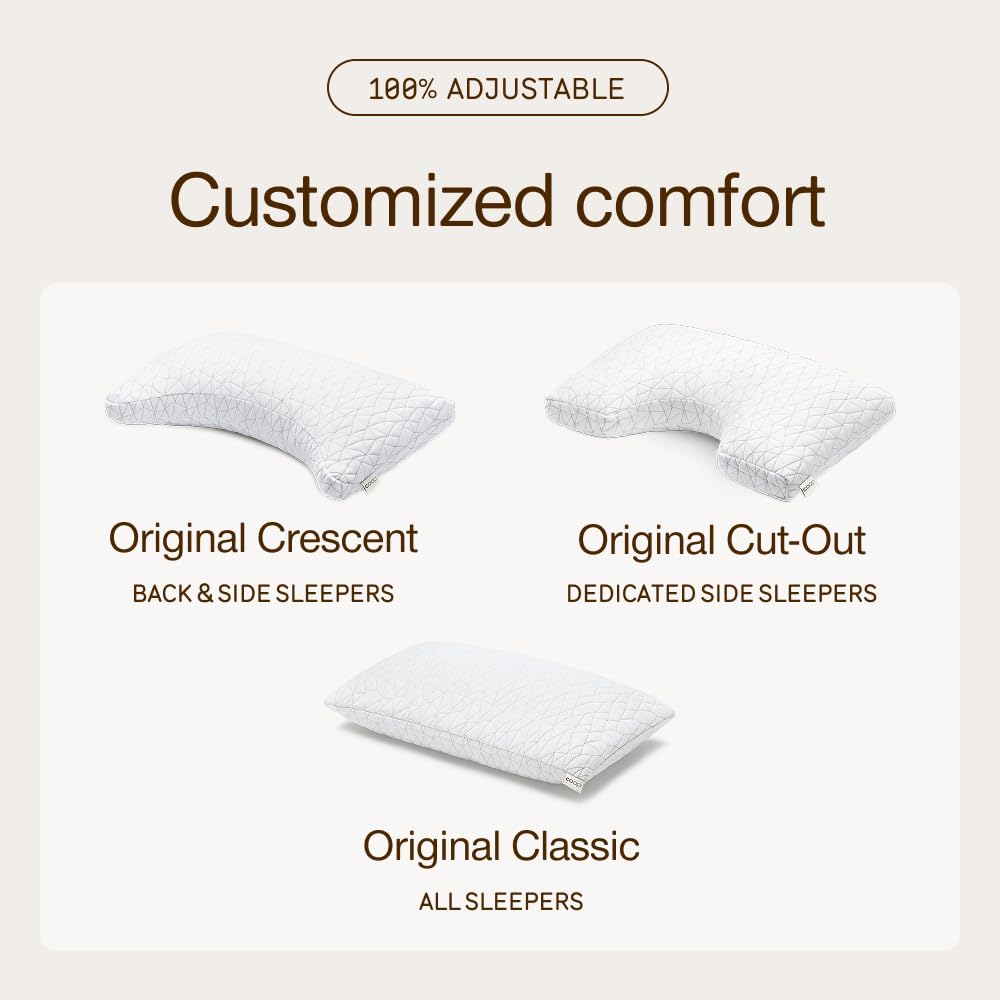 Coop Home Goods Original Cut-Out Adjustable Pillow, Queen Size Bed Pillows for Neck & Head Support, 18 x 28 “ Memory Foam Pillows - Medium Firm for Side Sleeper, CertiPUR-US/GREENGUARD Gold - Medaid International