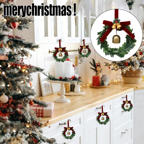 Christmas Bell Wreath Ornament, Festive Jingle Bell Wreath for Christmas Tree Decoration, Hanging Ornament for Home Party Xmas Tree Decor,Green Leaf Bell - Medaid International