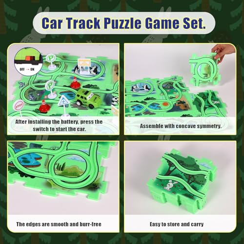 Boxob - 25 Piece Car Track Puzzle Toy Set, Educational Montessori Game Assembly for Kids, Battery-Free (Land Series)