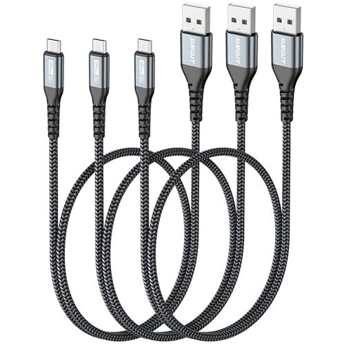 Sunguy - Micro USB Cable 2FT [3Pack], Fast Charging, Nylon Braided, USB 2.0
