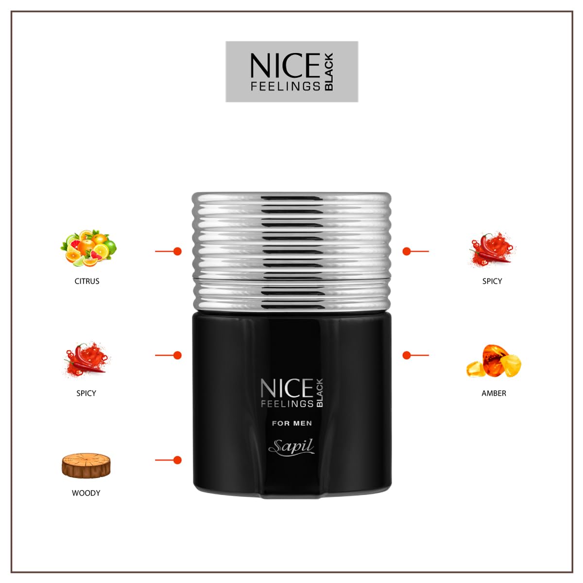 Sapil Nice Feelings Black Perfume for Men - Long-lasting Dubai Cologne, Aromatic Fougere Fragrance, 2.5 Oz (75 ml) - Arabic Cologne for Daily Use - Medaid International