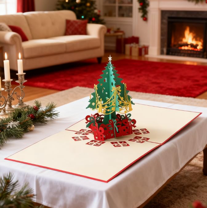 3D Pop Up Christmas Card Creative Holiday Greeting Card with Christmas Tree Design Festive Gift Card (Green) - Medaid International