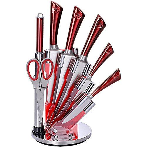 Royalty Line - 8-Piece Stainless Steel Knife Set with Stand, Red