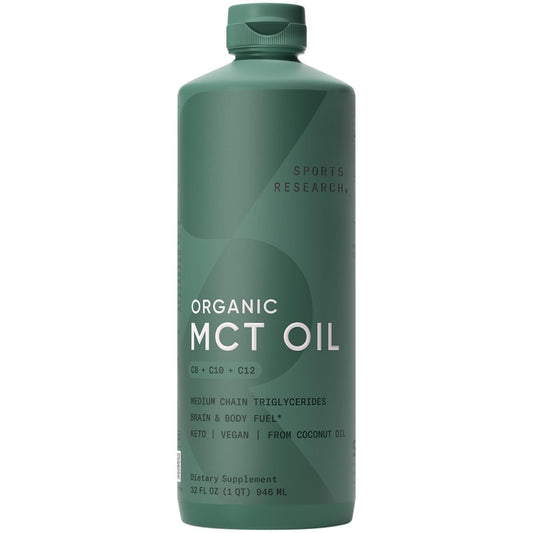 Sports Research Organic MCT Oil - Keto & Vegan MCTs C8, C10, C12 from Coconuts - Fatty Acid Brain & Body Fuel, Non-GMO & Gluten Free - Flavorless Oil, Perfect in Coffee, Tea & Protein Shakes - 32 oz - Medaid International