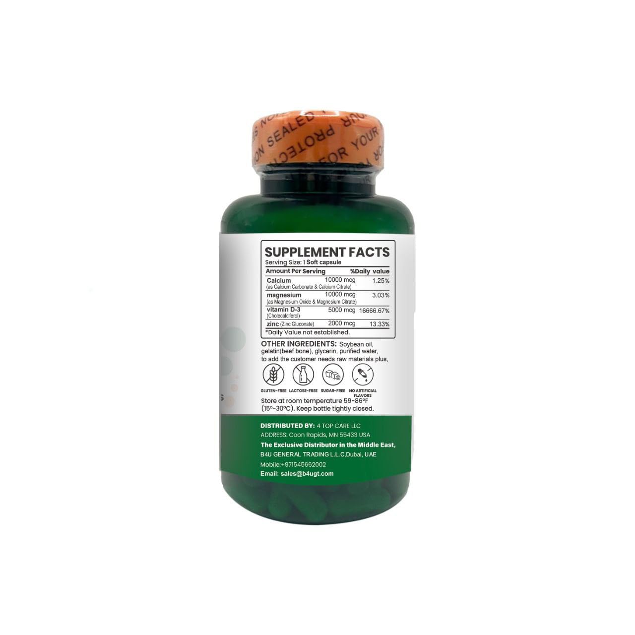 H4U Calcium Magnesium Zinc D3 | 120 Softgels Supplement | Calcium 10000 mcg, Magnesium 10000 mcg, Zinc 2000 mcg, Vitamin D3 100 mcg | Non-GMO | Gluten-Free | Made in The USA - Medaid International
