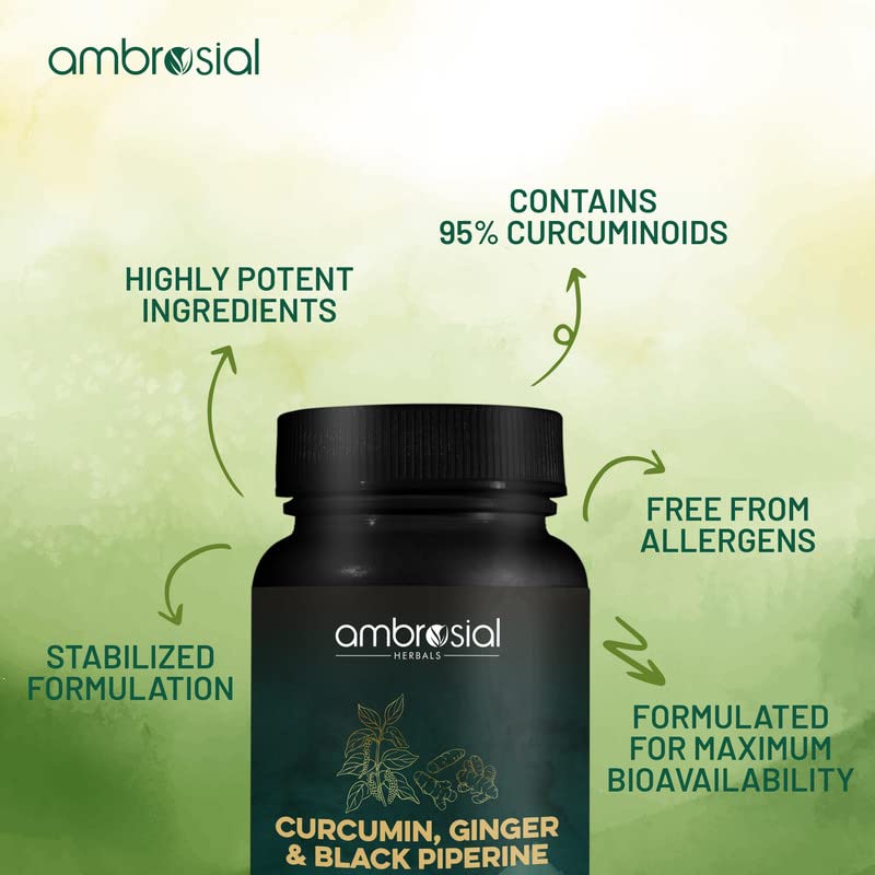 AMBROSIAL Curcumin with Piperine (Black Pepper) & Ginger | (Pack of 1-60 Capsules) - Medaid International