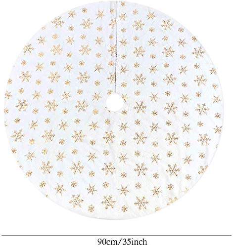 Amidaky Christmas Tree Skirt 36 inches White Faux Fur Gold Snowflake Sequin Embroidered Luxury Tree Skirt Xmas Decoration - Medaid International