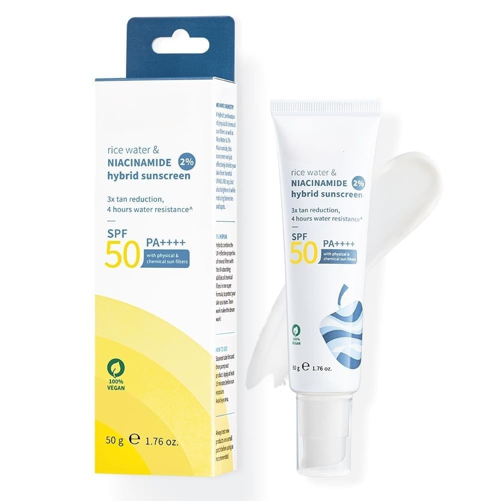 P.l.u-m. Rice Water & Niacinamide Hybrid Sunscreen, SPF 50 PA++++, 2% Niacinamide, 1.76 oz, Vegan - Medaid International