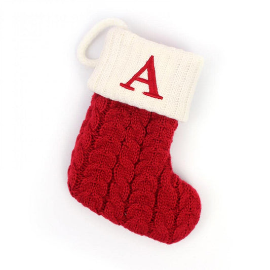 Christmas Stocking with 26 Letter, Initial Embroidered Mini Cute Christmas Stockings Cotton Cord with White Super Soft Plush Cuffs Christmas Decorations, 5.5 * 7.1 in (A) - Medaid International