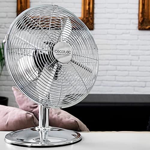 Cecotec - EnergySilence 620 RetroDesk Fan, 40W, Chrome Finish, 12", 3 Speeds