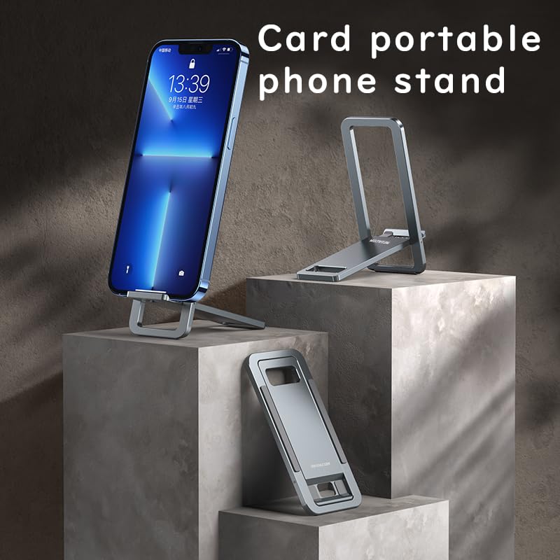 megacom Foldable Aluminum Adjustable Cell Phone Stand, Thin Portable Travel Desk Holder - Gray - Medaid International