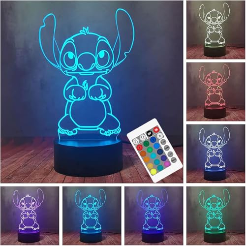 Lilo And Stitch - 3D Stitch Night Light With Remote Control, 16 Colors LED Lamp