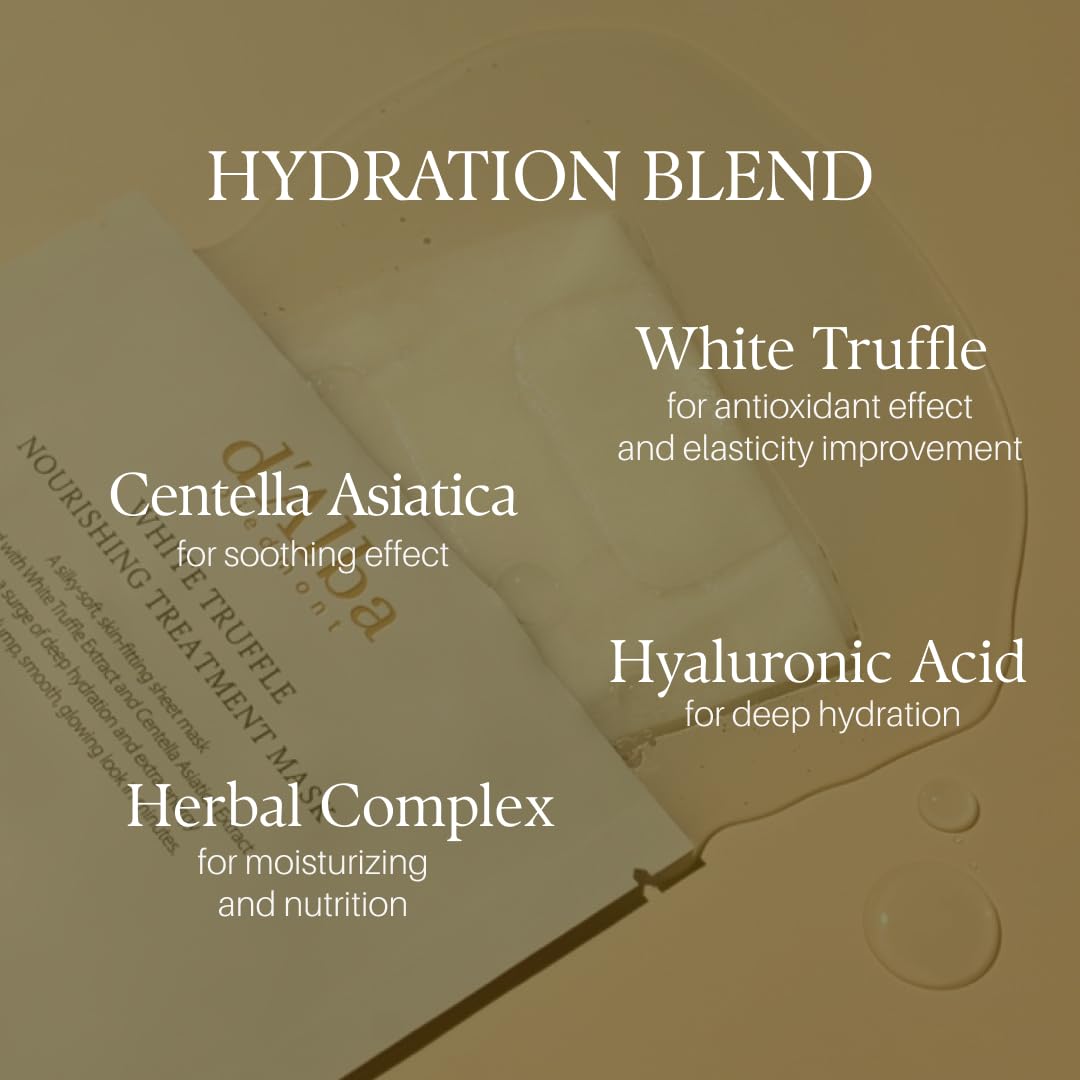 d'alba Piedmont Italian White Truffle Nourishing Mask 5pcs, Vegan Skincare, Nourishing Sheet Mask for Dry and Tired Skin, Deep Hydration, Korean Skin Care - Medaid International
