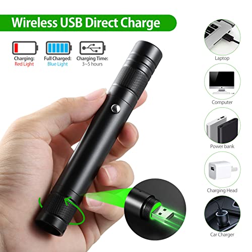 Green Laser Pointer High Power Rechargeable Lazer Pointer, Laser Pen with Long Range Adjustable Focus with Star Cap, Laser Pointer Pen Suitable for Outdoor, Astronomy, Cats Dogs (Green) - Medaid International