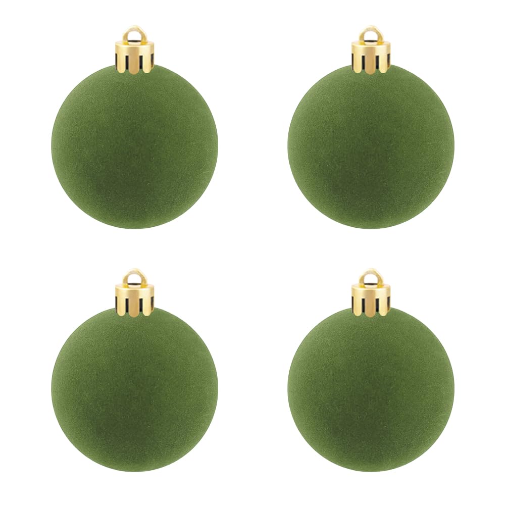 4Pcs Velvet Christmas Ball Ornaments, Green Hanging Decor for Xmas Tree, Perfect for Holiday Thanksgiving Celebrations Christmas Indoor Home Party Decorations - Medaid International