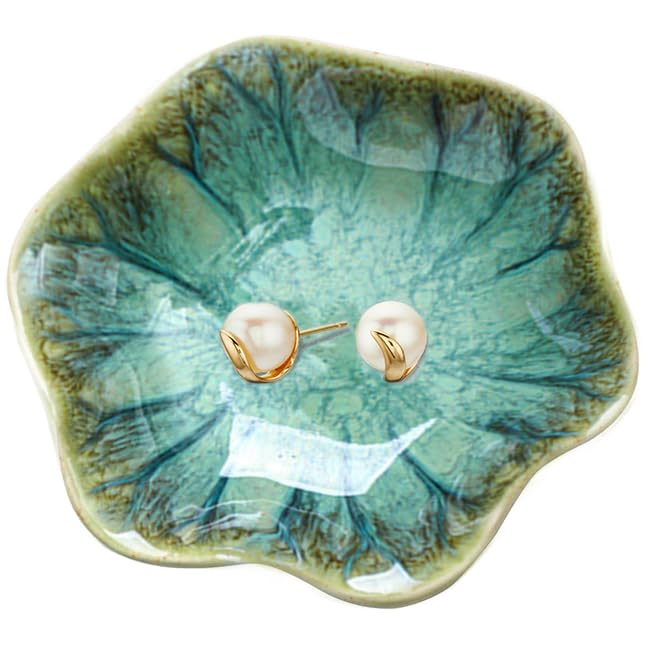 Ceramic Jewelry Dish,Leaf Jewelry Tray Key Tray,Jewelry Holder,Small Ring Dish Holder Jewelry Plate Trinket Dish Catchall Tray Nightstand Decor For Entryway Table Green Room Decor（Crystal Green） - Medaid International