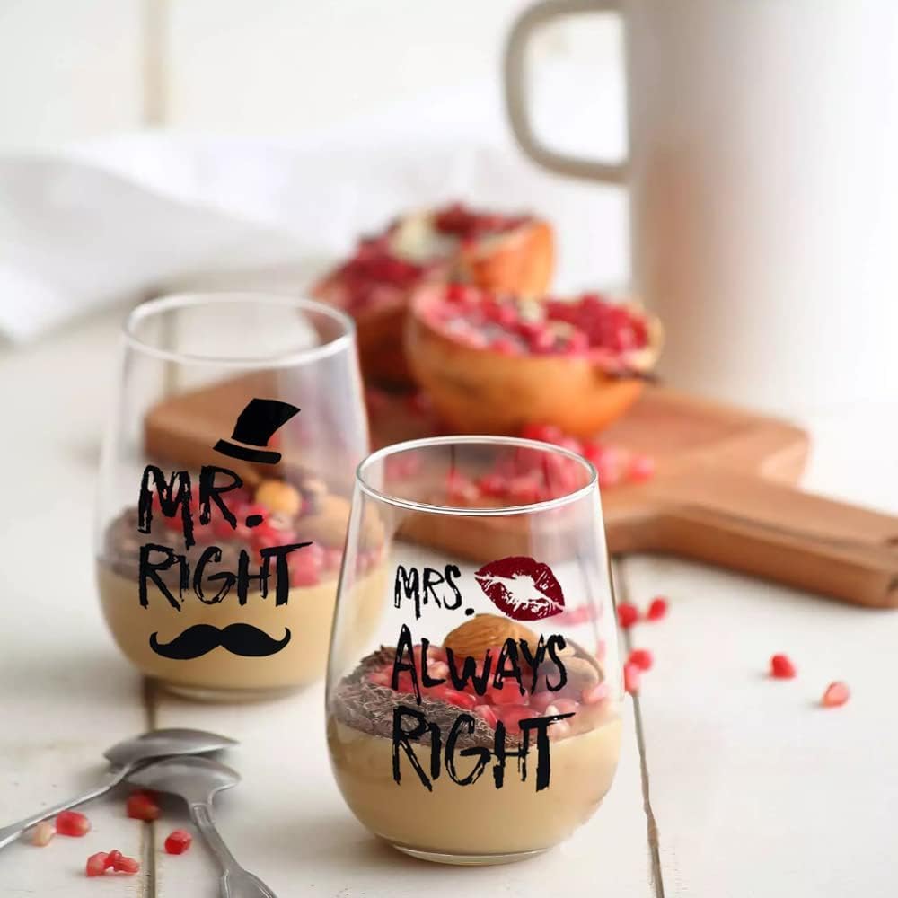 Yalucky Mr and Mrs Wine Glasses Set, Couple Mug Wedding Gifts, Golden Engagement Anniversary Presents for Bride and Groom, Husband & Wife, Bridal Shower Newlywed, Boy And Girl Friend - Medaid International