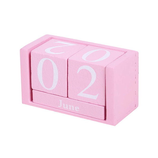 Vintage Wooden Calendar, Chic Blocks Desktop Perpetual Calendar, Time Concept Rustic Wooden Cubes Calendar Month Date Display Home Office Decoration (Pink) - Medaid International