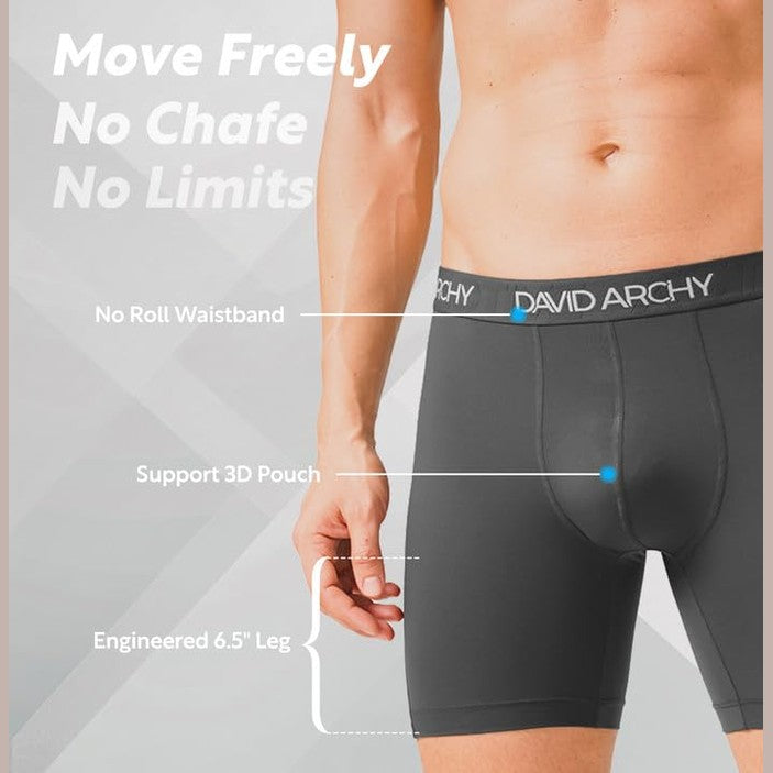 DAVID ARCHY Mens Underwear Solid Quick Dry Polyamide Boxer Briefs Active Performance Sports Waistband Ultra Soft Breathable Underwear in 3 Pack No Fly (L, Black/Dark Gray/Light Gray - Solid No Fly) - Medaid International