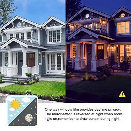 FILMGOO One Way Privacy Window Film Mirror Window Tint for Home Daytime Privacy Heat Control Anti UV Static Cling Covers (Black Silver,17.5 Inch X 94.48 Inch) - Medaid International