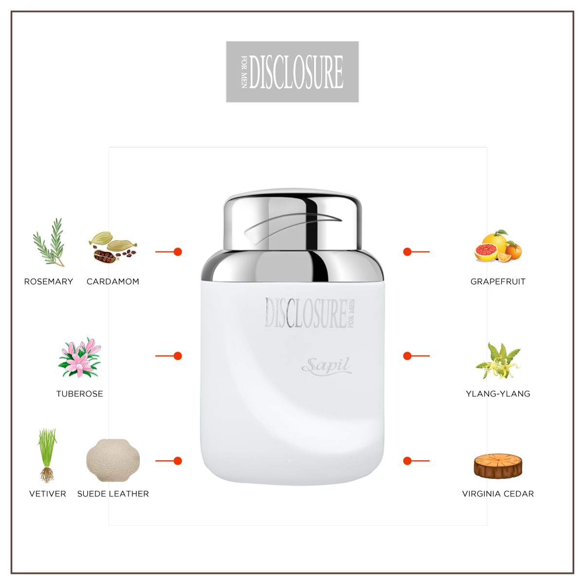 Sapil Disclosure White Perfume for Men - Long-Lasting Dubai Cologne - Woody Aromatic EDT Spray - 3.4 Oz (100 ml) - Ideal Men's Fragrance for Daily Wear - Medaid International