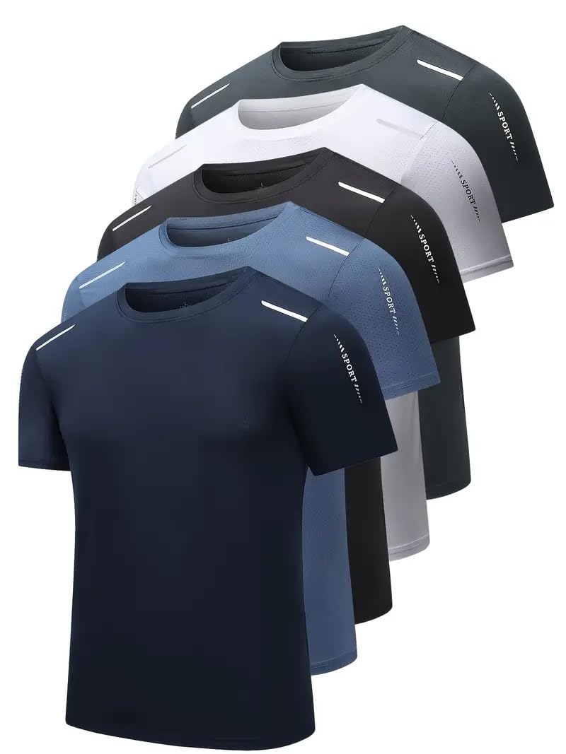 Quick Dry Ice Silk Athletic T-Shirts for Men, Athletic Short Sleeve Moisture Wicking Tee for Running,Training （1 Piece） Dark Blue - Medaid International