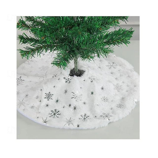 Christmas Tree Skirt Snowflake Mini Design for Tabletop Christmas Tree Base Cute Star Pattern Holiday Decoration Mat Festive Seasonal Home Party Accessory（Silver Snowflake） - Medaid International