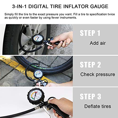Uraqt - Tire Pressure Gauge with Inflator, 220 PSI, Quick Connect Coupler