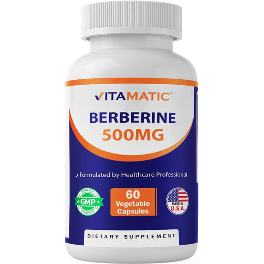 Vitamatic Berberine Supplement 500mg - 60 Vegetable Capsules - Made in The USA - Gluten Free - Non-GMO (1 Bottle) - Medaid International