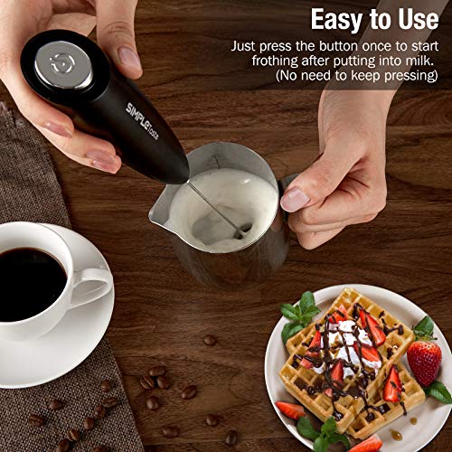 Simpletaste - Handheld Electric Milk Frother with Stainless Steel Whisk & Stand for Creamy Lattes
