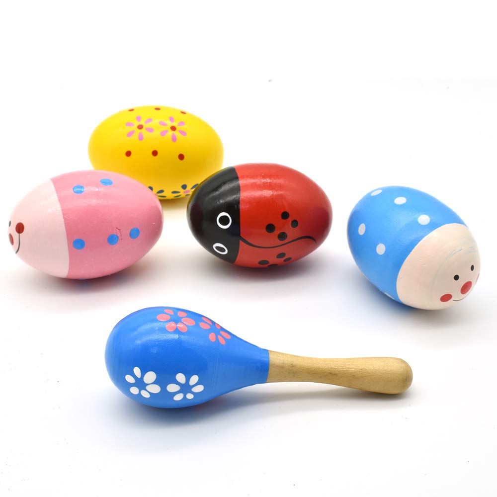 Wooden Easter Eggs Shakers Toys, Maracas Kids Hand Percussion Shakers Percussion Musical for Party Favors Kids Easter Basket Stuffers, 4 Pack Easter Eggs with 2 Shaker Sand Hammer Kit - Medaid International