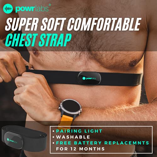 Powr Labs - Bluetooth & ANT+ Heart Rate Monitor Chest Strap, Comfortable Fit, Compatible with Polar, Garmin, Peloton