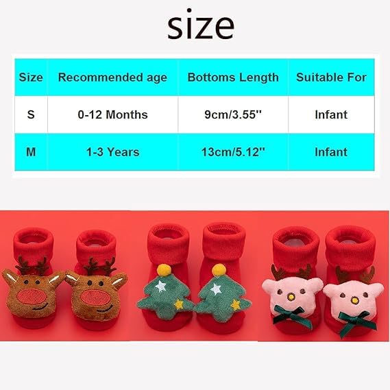 Christmas Socks - Thickened Non-Slip Walking Socks with Santa, Reindeer, Red & White, Soft Polyester for Fall/Winter, Christmas Clothes - Medaid International