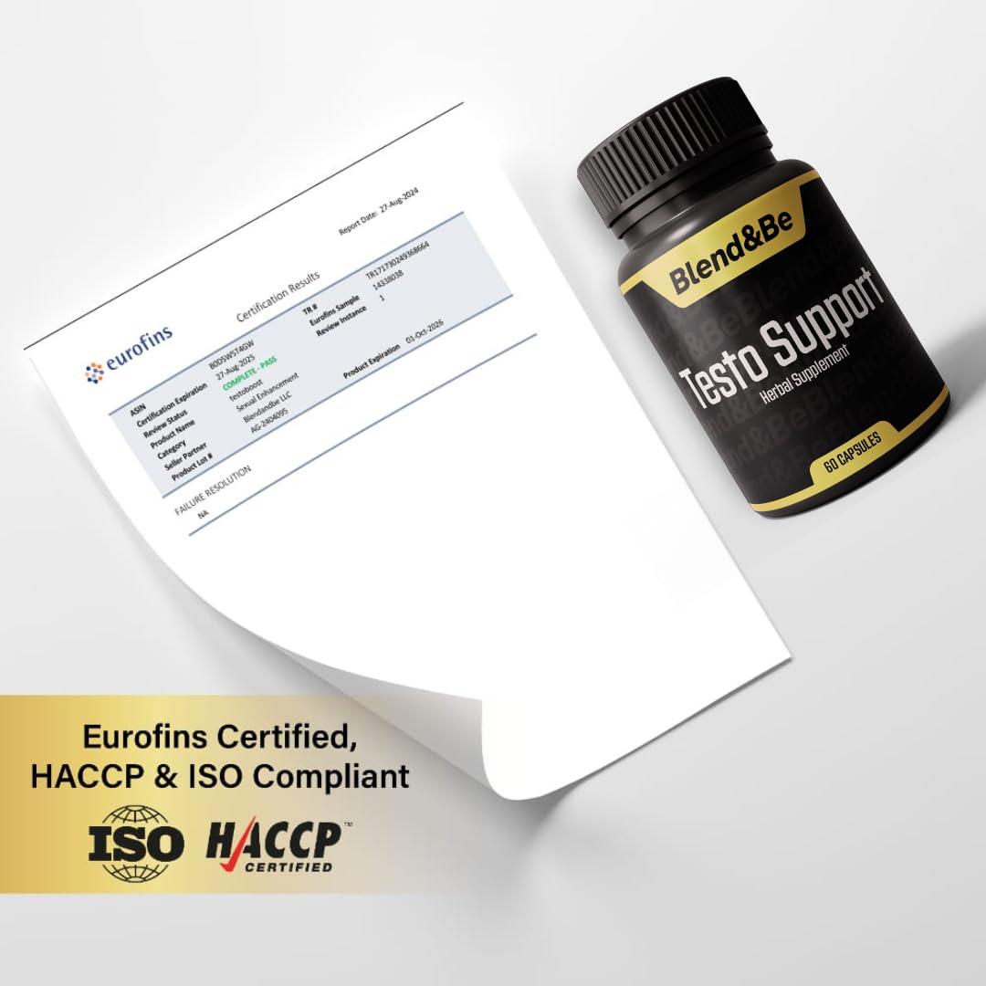 Blend&Be Testo Support | All-in-ONE Herbal Dietary Supplement | Tongkat Ali, Fenugreek, Ginseng, Maca, Ashwagandha, Spirulina Tribulus,Black Seed and Cinnamon.+ ★Free E-Book ★ - Medaid International