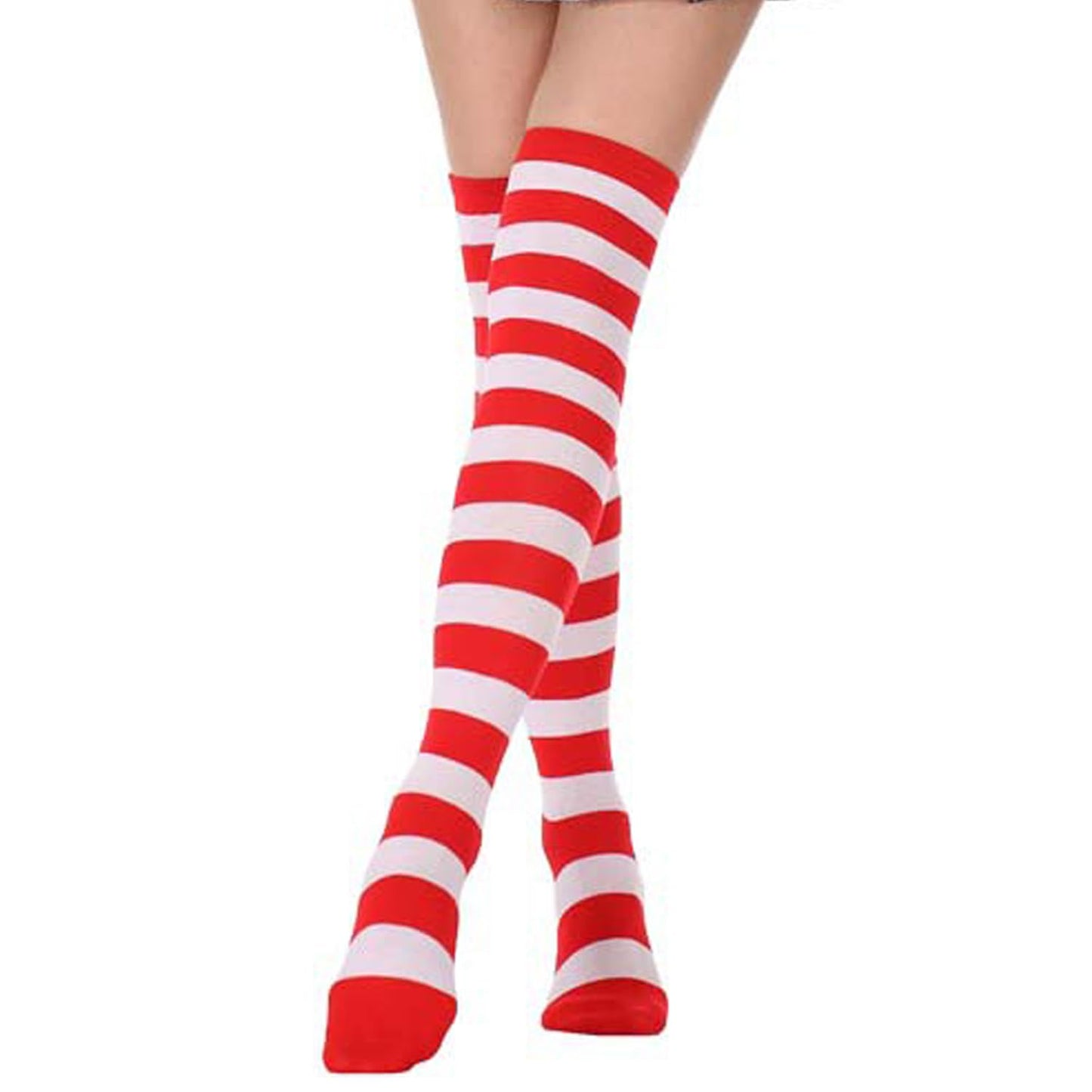 SYYWLYAP Red White Striped Sock Long Thigh High Athletic Sport Over Knee High Sock Halloween Christmas Stockings Red+White Stripe - Medaid International