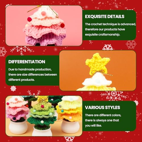 Crochet Christmas Tree Potted Plant - for Christmas Decor, Mini Knitted Decor for Home/Office, Gradient Yellow - Medaid International