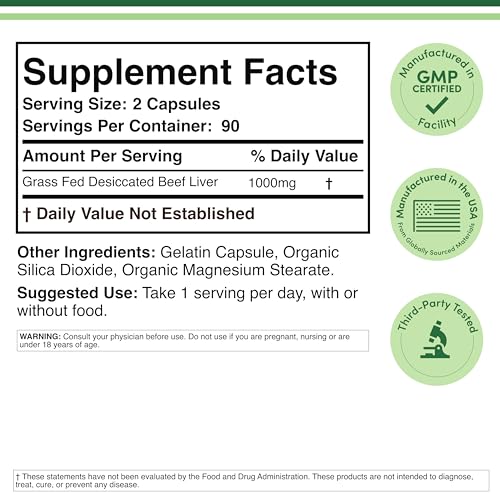Beef Liver Capsules (1,000mg of Grass Fed, Desiccated Beef Liver per Serving, 180 Capsules, 3 Month Supply) Supplement for Digestion, Immune Health, Energy, and Wellness by Double Wood - Medaid International