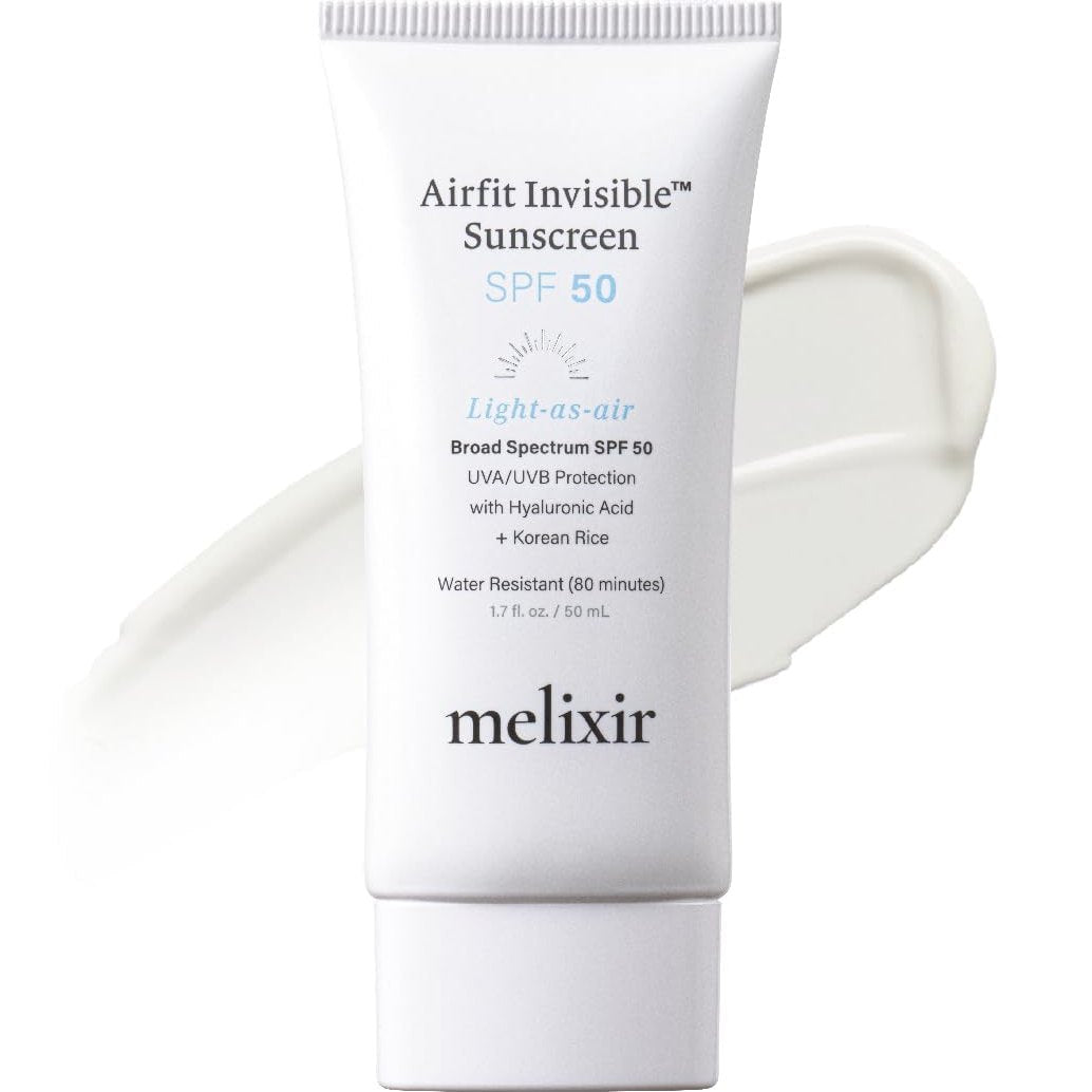 Melixir Airfit Invisible™ Sunscreen SPF 50, Broad Spectrum Korean Rice Sunscreen for Face, Hyaluronic Acid, Moisturizing Daily Protection for Sensitive Skin, No White Cast, Waterproof (1.7fl.oz./50ml) - Medaid International