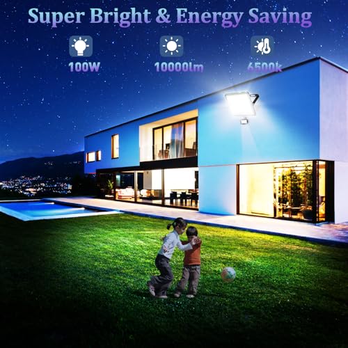 ANNIFUNLY - 2 Pack 100W LED Outdoor Floodlight With Motion Sensor, 10000LM