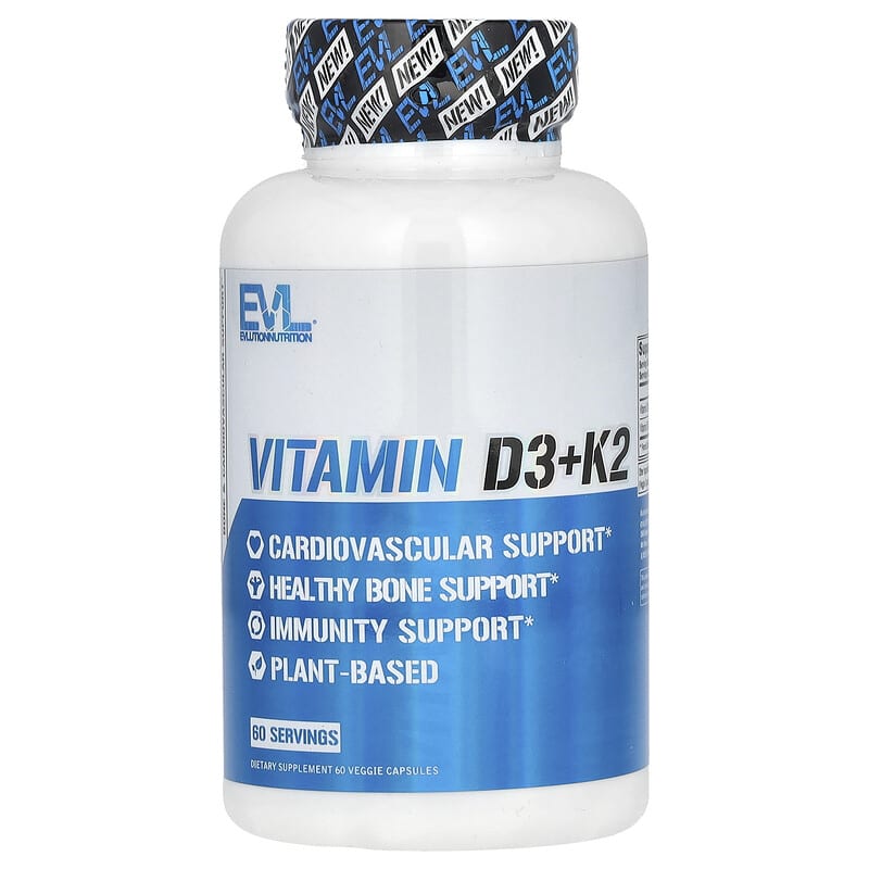 EVLution Nutrition, Vitamin D3+K2, 60 Veggie Capsules - Medaid International