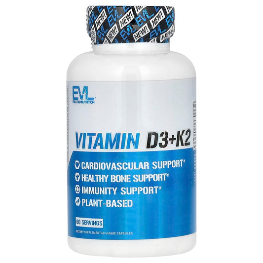 EVLution Nutrition, Vitamin D3+K2, 60 Veggie Capsules - Medaid International