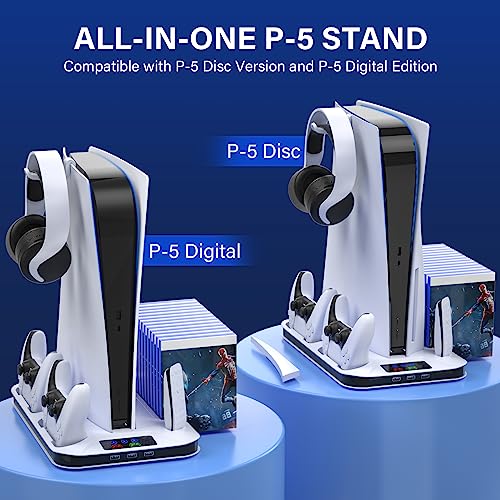 Zrzlmvp - PS5 Stand with Cooling Fan, Dual Controller Charger & USB Ports