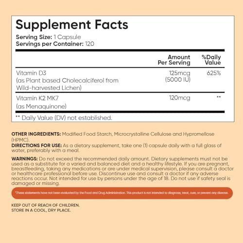 WeightWorld Vitamin D3 K2 5000IU Capsules for Bone Strength & Immune Health - 4 Months Supply Vitamin D3 and K2 Supplements - 120 Vegan D3 K2 Capsules for Women and Men, Non-GMO, Gluten-Free|B0CY288PWZ