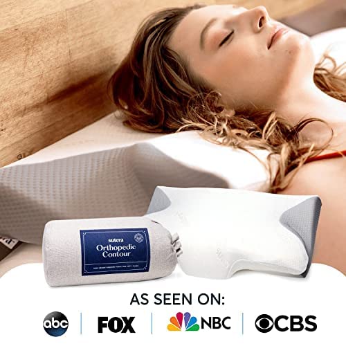 SUTERA - Dream Deep Contour Memory Foam Pillow, Orthopedic Cervical Support for Neck, Shoulder and Back Pain Relief, Ergonomic Pillow for Side, Back and Stomach Sleepers, Washable Cover - White+Bag - Medaid International