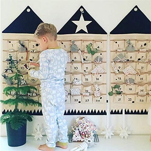 Dkieuyu Reusable Advent Calendar Christmas Hanging Advent Calendar with Pockets,Empty Fillable Portable Door Wall Countdown Cloth Advent Calendar Organizer Xmas Decorations (A-24 pockets) - Medaid International