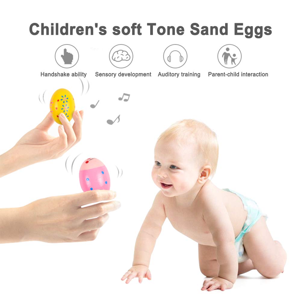 Wooden Easter Eggs Shakers Toys, Maracas Kids Hand Percussion Shakers Percussion Musical for Party Favors Kids Easter Basket Stuffers, 4 Pack Easter Eggs with 2 Shaker Sand Hammer Kit - Medaid International